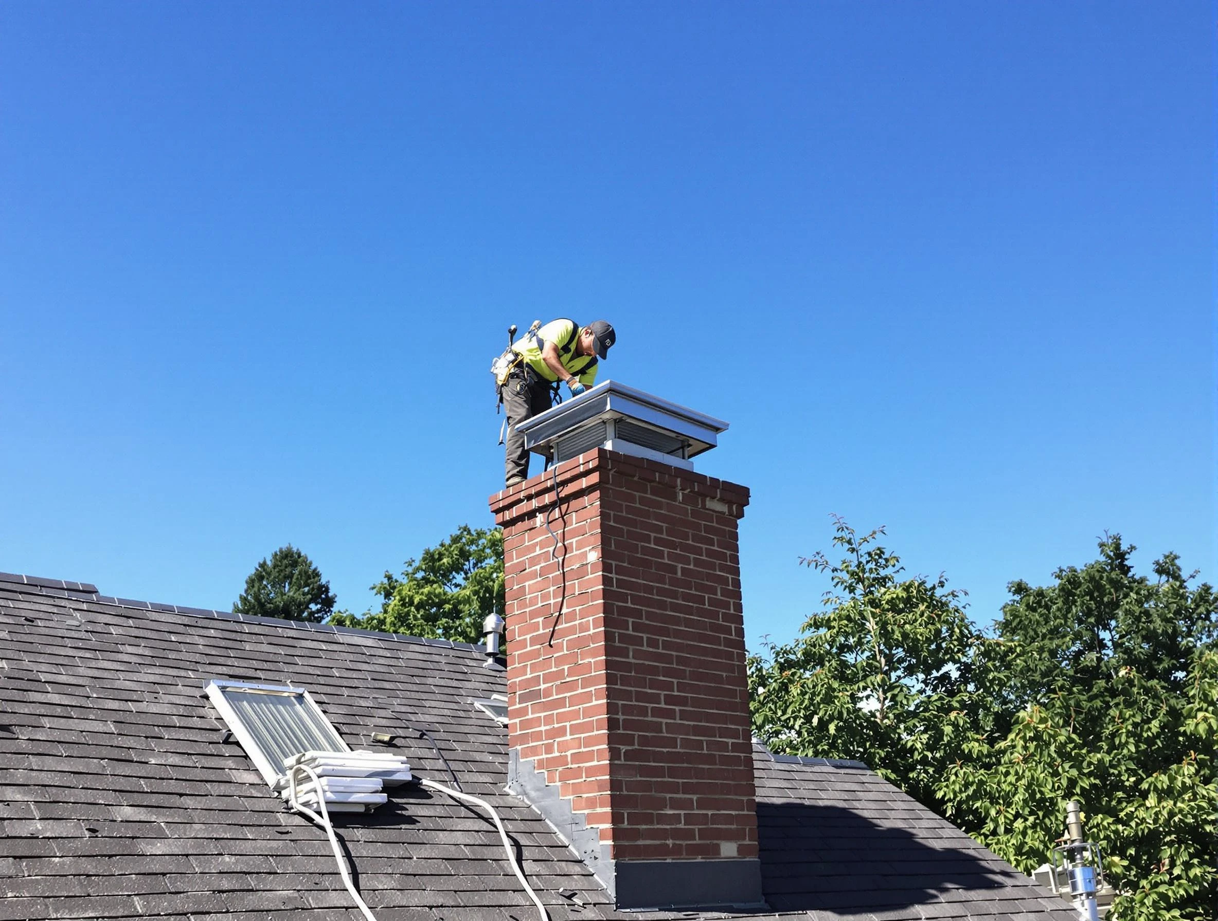 Kingfisher Chimney Sweep technician measuring a chimney cap in Kingfisher, OK