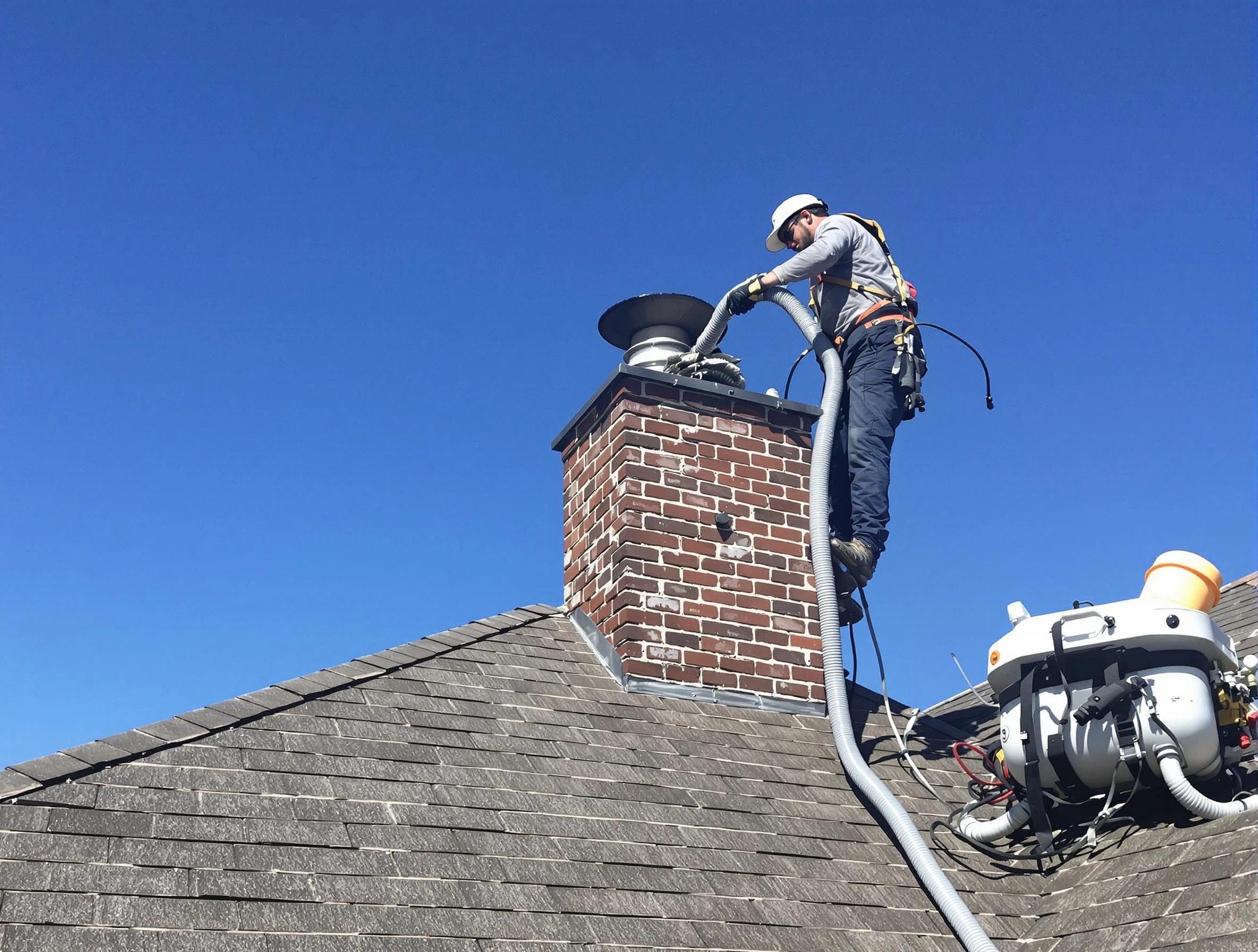 Dedicated Kingfisher Chimney Sweep team member cleaning a chimney in Kingfisher, OK